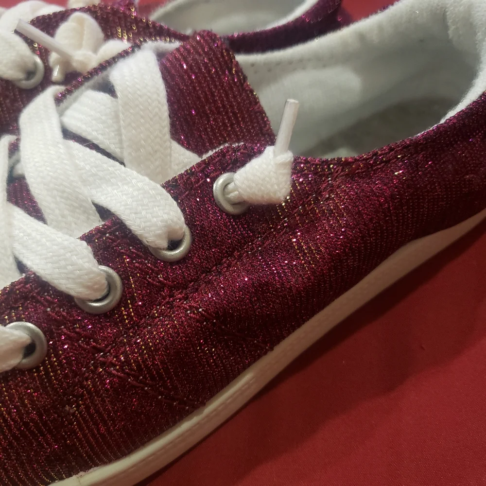 Burgundy Girls Sparkly Canvas Shoes